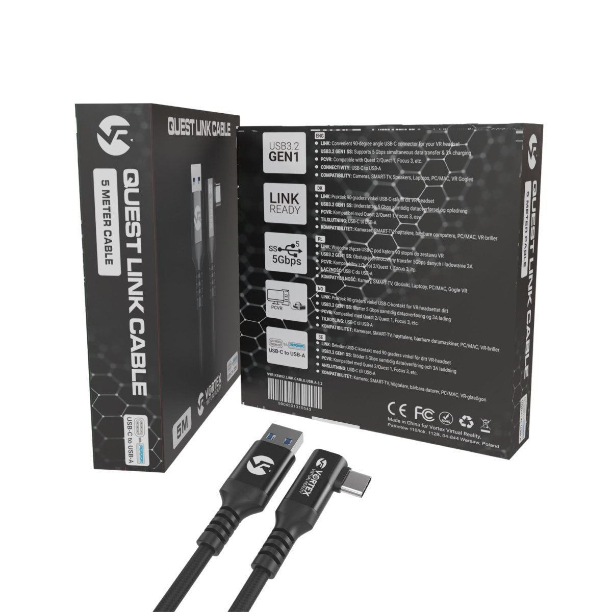 5m cable from VortexVR USB-A to Meta Quest Link to Quest 3S Quest